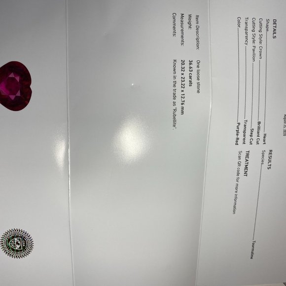 GIA Certified Rubellite Heart 36.63ct - Picture 8 of 8